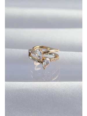 MiraLive Pirinç Gold Renk Zirkon Taşlı Damla Earcuff Küpe - TJ-BKP9335
