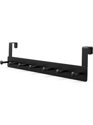 MarkEntegra Metal Mat Siyah Kapı Arkası Askılık – 7 Kancalı Amerikan Tipi Organizer Askı, Banyo ve Oda Kapıları Için Pratik Askılık, Delmeden Montajlı Kapı Arkası Askı 46.5 x 12 cm (Siyah)