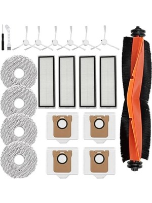 MarkEntegra Xiaomi X20+, X10+, X20 Plus Için Aksesuar Seti, Dreame L10S Ultra, L10 Ultra Için Yedek Parçalar, 1 Ana Fırça, 4 Filtre, 4 Paspas Bezi, 4 Toz Torbası, 6 Yan Fırça, 21 Adet