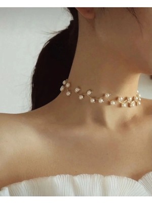 Incili Choker Tasma Kolye