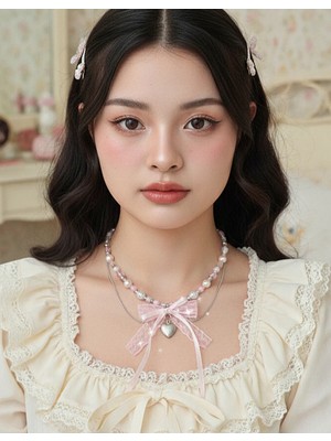Lolita Coquette Y2K Pinterest Model Kalp Fiyonk Kolye