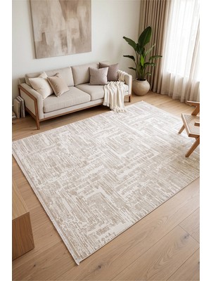 Veja Home Vista Modern Geometrik Krem Bej Salon Mutfak Yolluk Halı A5126A