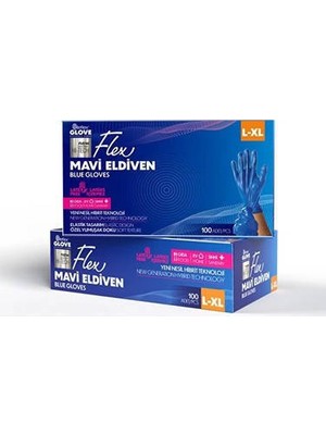 5 Adet Flex Pudrasız Eldiven L-Xl Boy 100'LÜ Mavi