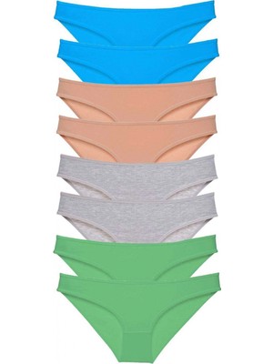 MiraLive 8 Adet Süper Eko Set Likralı Kadın Slip Külot Ten Gri Yeşil Mavi