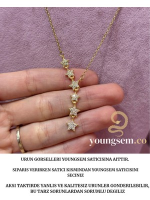 Stainles Steel Kayan Yıldızlı Gold Y Kolye Parlak Taşlı