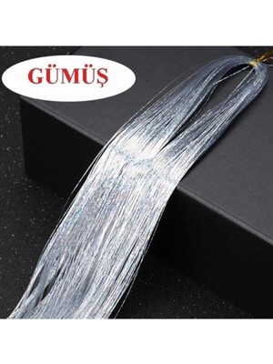 Saç Simi Gümüş - Saça Pratik Bağlanan Hair Tinsel 110-120 cm Uzunluğunda