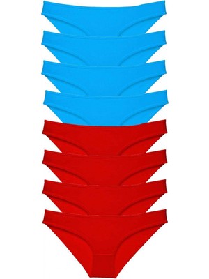 MiraLive 8 Adet Süper Eko Set Likralı Kadın Slip Külot Kırmızı ve Mavi