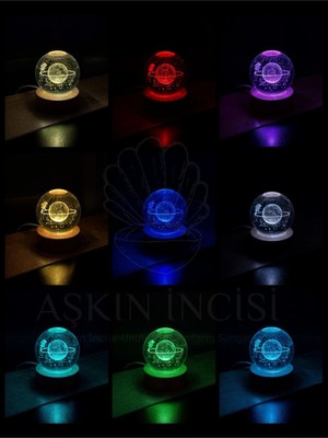 MiraLive 3D Satürn Kız Küre Kristal LED Gece Lambası – Usb'li Ahşap Standlı LED Masa & Gece Lambası Rgb
