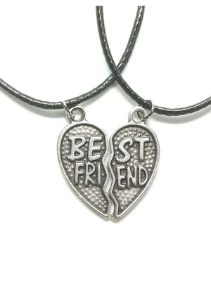 Antik Gümüş Kaplama Kalp 2'li Bff Best Friends Arkadaşlık Kolyesi Model 2. Çocuk Genç Kolye