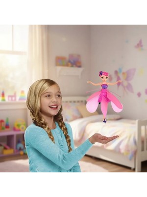 Kuzgun Ticaret Uçan Peri Oyuncak USB Kablolu ve Şarj Edilebilir Oyuncak Pembe Renkli ( Lisinya )