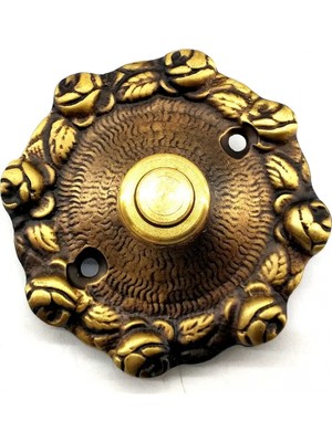 Kuzgun Ticaret Antika Tarz Dekoratif Pirinç Güllü Kapı Zili - 75MM, Antik