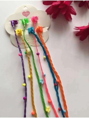 Rengarenk Unicorn 6lı Örgülü Takma Saç Toka Pembe Mavi Sarı Mor Yeşil Renkli