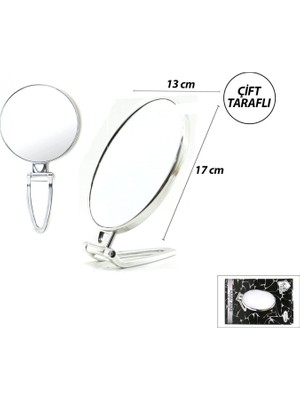 MiraLive Oval - Gümüş 6.5 INC=16.5X13CM Makyaj Aynası Çift Taraflı Katlanır Ayaklı (4887)