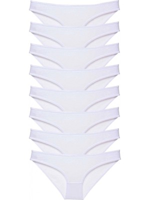 MiraLive 8 Adet Süper Eko Set Likralı Kadın Slip Külot Beyaz