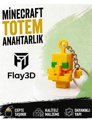 FLAY3D Minecraft Totem Anahtarlık – 3D Baskı Totem Of Undying Figürlü Anahtarlık