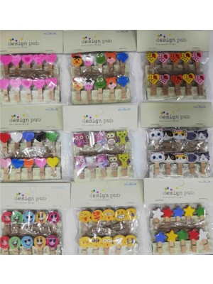 MiraLive 10'lu Şekilli Ahşap Mandallar 3.5cm (10'lu Set-10 Paket)