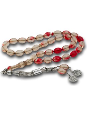 Inure Jewelry Metal Püsküllü Çift Renk Şeffaf Sıkma Kehribar Tesbih