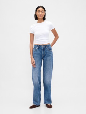 Gap Kadın Mavi Mid Rise Rigid Relaxed Straight Jean Pantolon