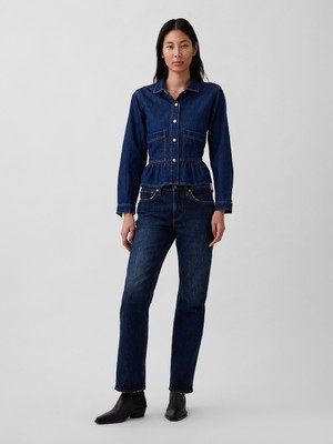 Gap Kadın Koyu Mavi Mid Rise Relaxed Straight Jean Pantolon