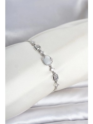 Inure Jewelry Gümüş Renk Pirinç Sedefli Asansörlü Kadın Bileklik