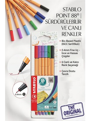 Artlantis 6 Renk Fineliner Kalem 1 Paket Stabilo Point 88 6 Lı Ana Renkler Ince Keçe Uçlu Kalem 0.4mm Su Bazlı Mürekkep