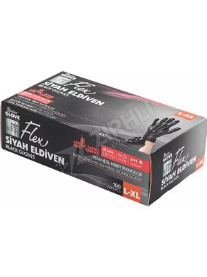 5 Adet Flex Pudrasız Eldiven L-Xl Boy 100'LÜ Siyah