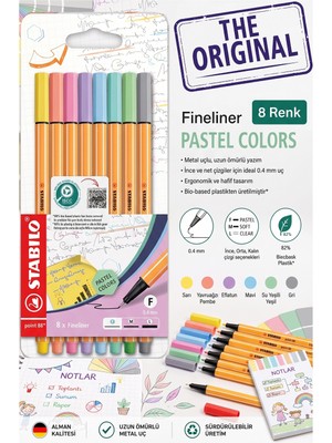 ArtMaster 8 Renk Fineliner Kalem 1 Paket Stabilo Point 88 8 Li Pastel Renkler Ince Keçe Uçlu Kalem 0.4mm Su Bazlı Mürekkep