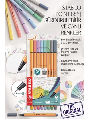 Artlantis 8 Renk Fineliner Kalem 1 Paket Stabilo Point 88 8 Li Pastel Renkler Ince Keçe Uçlu Kalem 0.4mm Su Bazlı Mürekkep