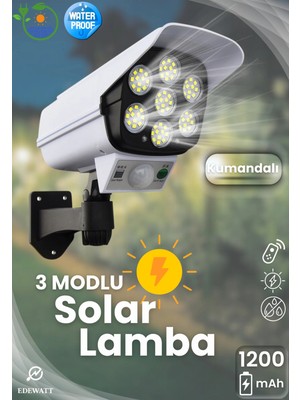 Edewatt Kamera Görünümlü Solar LED Lamba Güneş Enerjilli Su Geçirmez Uzaktan Kumandalı
