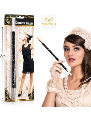 Urfakent 30 cm Siyah Payetli Sigara Tutacağı – 1920’LER Gatsby Parti Aksesuarı