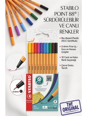Artlantis 10 Renk Fineliner Kalem 1 Paket Stabilo Point 88 10 Lu Ana Renkler Ince Keçe Uçlu Kalem 0.4mm Su Bazlı Mürekkep