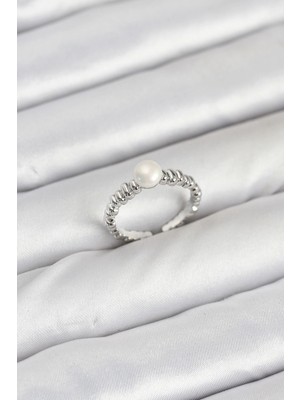 MiraLive Pirinç Gümüş Renk Göbek Inci Model Kadın Yüzük - TJ-BYK3887