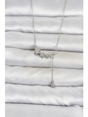 Inure Jewelry Pirinç Gümüş Renk Minimal Sallantılı Yıldız Model Kadın Kolye