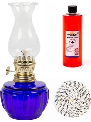 Byanes Mor Hatıra Gaz Lambası Seti, 400 ml Kokusuz Kandil Yağı ve 1 mt Fitil