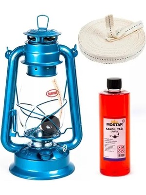 Byanes Büyük Boy Mavi Gaz Lambası Seti, 400ML Kokusuz Yağ ve 1 Metre Fitil