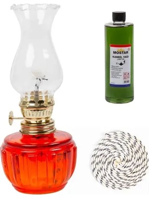 Byanes Turuncu Gaz Lambası Seti, 400 ml Kokusuz Kandil Yağı, 1 mt Fitil