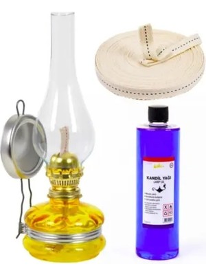 Byanes - Klasik Gaz Lambası Sarı 500 ml Kandil Yakıtı Yedek Fitil Gaz Lambası Seti