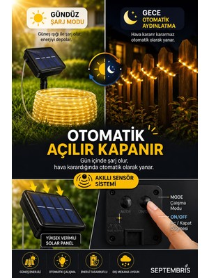Septembris Solarglow 10M Güneş Enerjili Dekoratif LED Hortum Işık – Dış Mekan Bahçe Balkon Aydınlatması