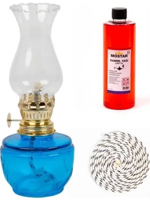 Byanes Mavi Gaz Lambası Seti, 400 ml Kandil Yağı ve 1 mt Fitil ile Keyifli Aydınlatma