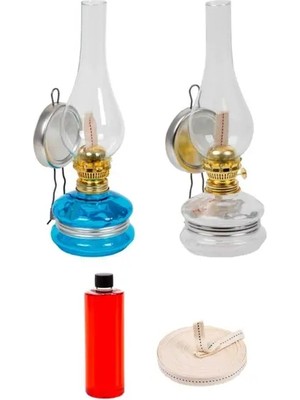 Byanes 2'li Gaz Lambası Seti, 400 ml Kokusuz Yağ ve 1 M Fitil ile Şık Aydınlatma