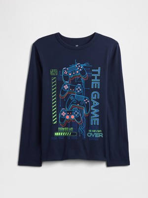 Gap Erkek Çocuk Lacivert Grafik Baskılı T-Shirt