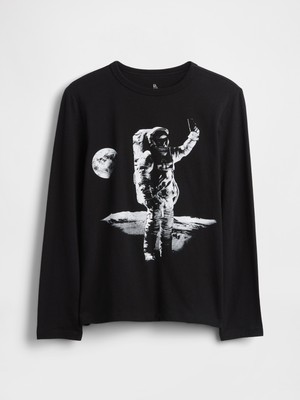 Gap Erkek Çocuk Siyah Grafik Baskılı T-Shirt