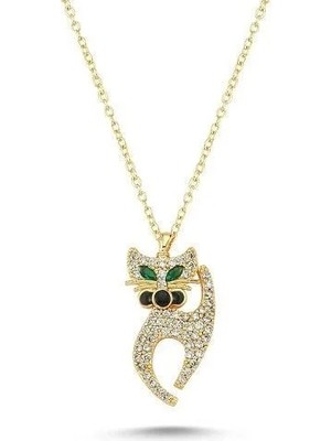 Dali's Mineli ve Taşlı Kedi Model Kolye