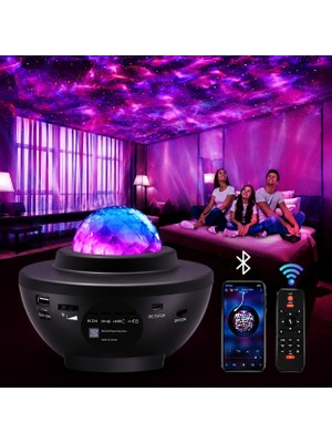 Raylax Starry Projektör Yıldız Gece Lambası Disko Topu Bluetooth USB Hoparlör Çocuk Odası Hediye