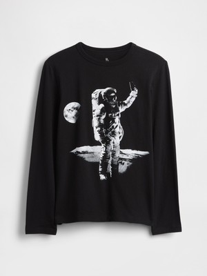 Gap Erkek Çocuk Siyah Grafik Baskılı T-Shirt