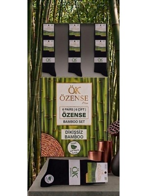 Özense 6 Çift Dikişsiz Bambu Soket Baklava Desenli Siyah Renkli Uzun Erkek Çorabı
