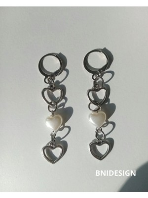 Hb Tasarım Y2K Fairycore Silver Heart Tasarım El Yapımı Kadın Küpe