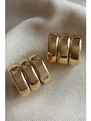 Hb Tasarım Pelo Çoklu Görünüm Üçlü Bombeli Gold Çelik Küpe