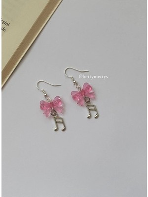 Hb Tasarım Pembe Fiyonklu Müzik Notası Y2K Coquette Charm Küpe