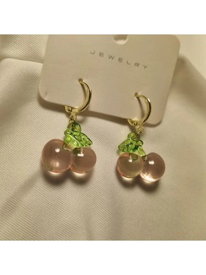 Hb Tasarım Şeffaf Pembe Kiraz Küpeler / Pink Cherry Earring